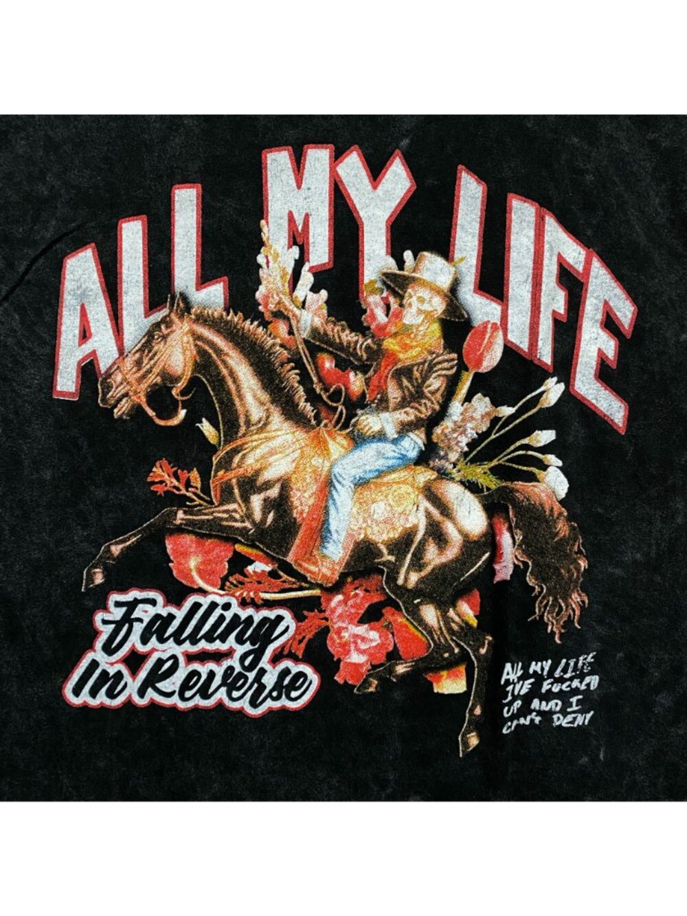 Falling In Reverse All My Life Cowboy Acid Wash T-shirt size Large - Picture 2 of 4